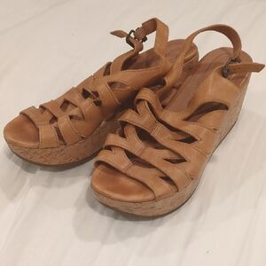 Bussola Tan Leather Wedge Sandals